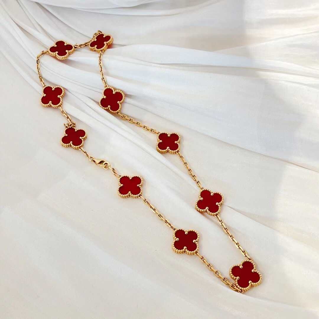 Fashion V Gold Van Double Sided Four Leaf Grass Ten Flower Necklace Thick Plated 18K Exquisite Red Chalcedony With logo