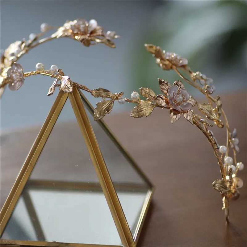 Bandons Golden Leaf Flower Wedding Headpiece Crown Water ACCESSOIRES DIAMAND ACCESSORIES MAINS MAINS BRIDAL BANQUE FEMAN
