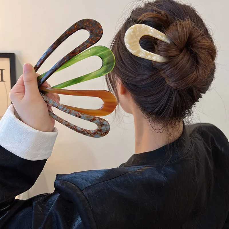 Diğer vanika yeni moda çok renkli asetat saç klipleri kadınlar zarif u şekilli saç çubuğu basit headdress saç aksesuarları hediye