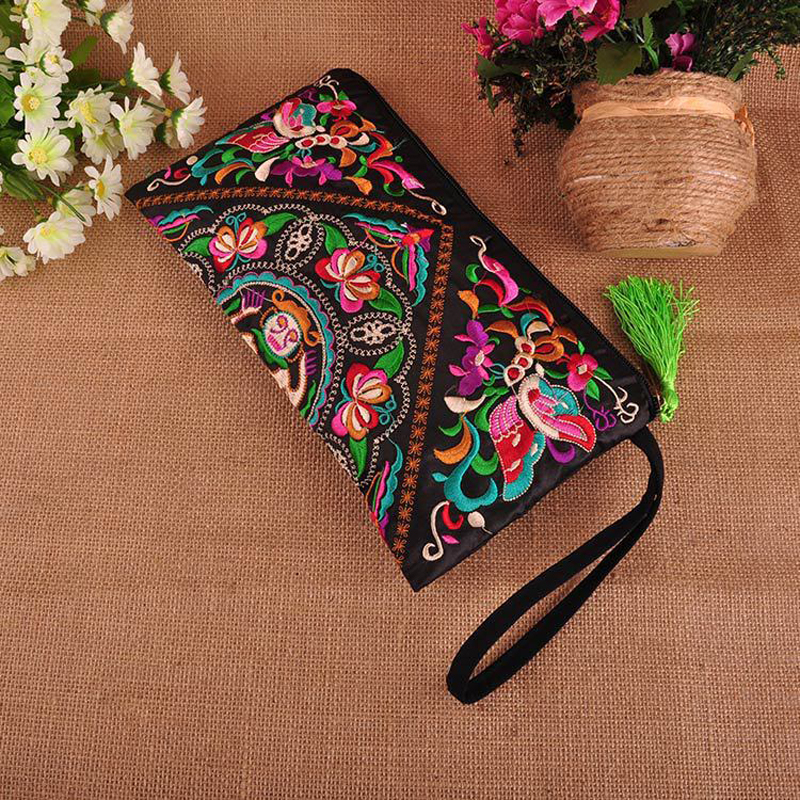 DHLCoin Purses National Style Embroidery Retro Cotton Phone Long Wallet For Women Mix Color