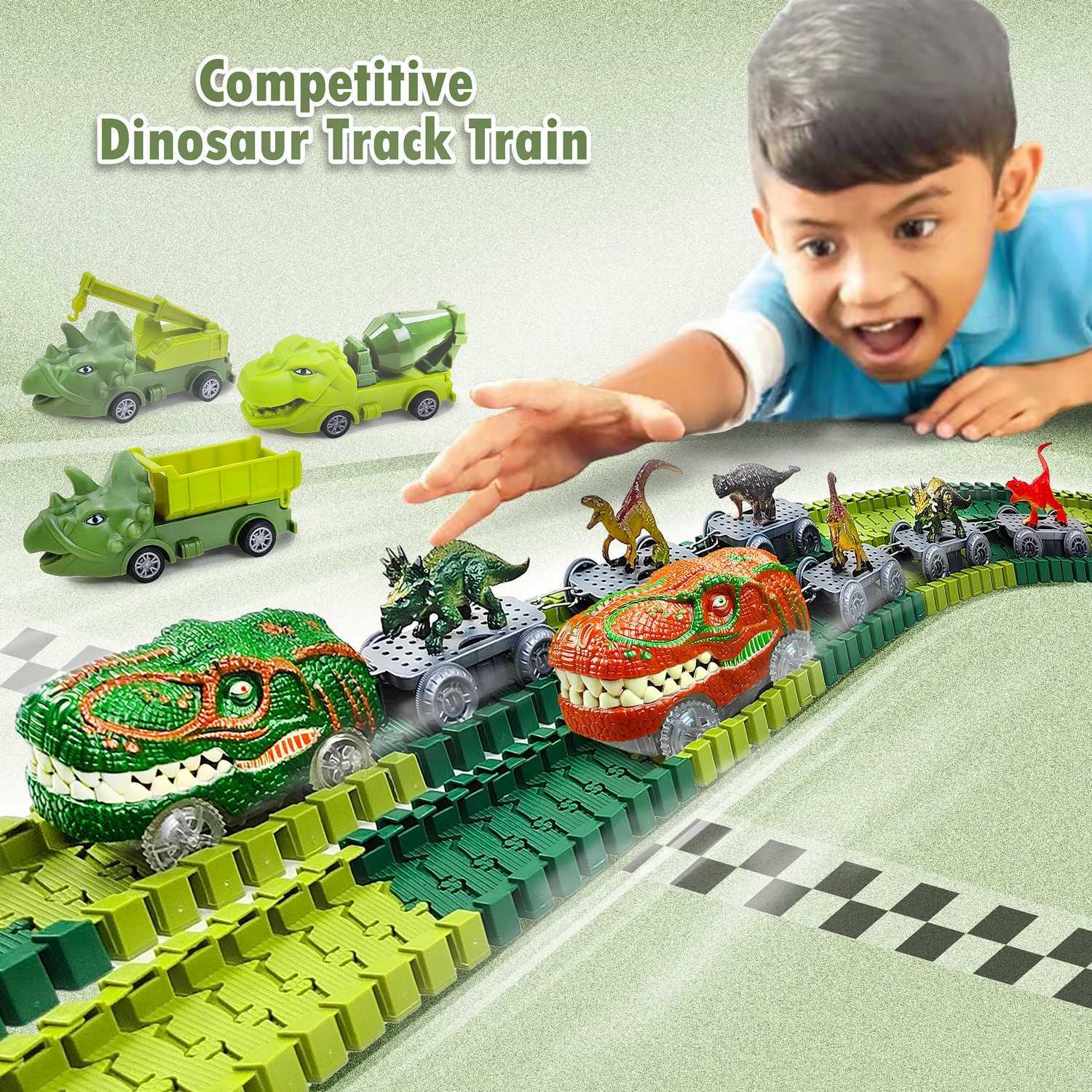 Andra leksaker Childrens Electric Magic Climbing Dinosaur Track Toy Engineering Car Childrens Track Car Train Toy Childrens Birthday Giftl240502