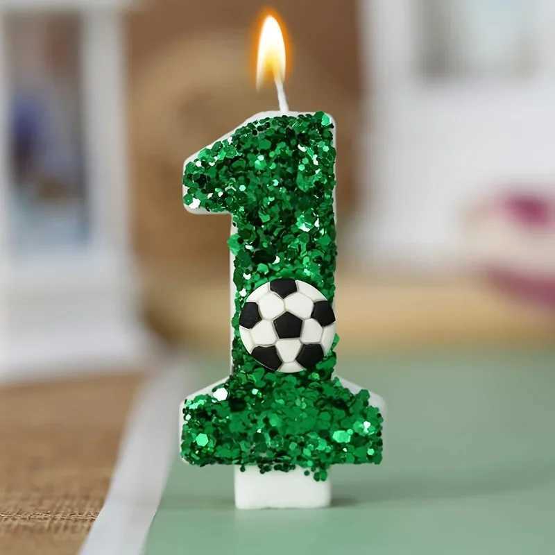 Bougies Green Football Birthdle Candle Gâteau Sparkling Digital Candle Cake Decoration avec Sequins Anniversary Celebration Supplies