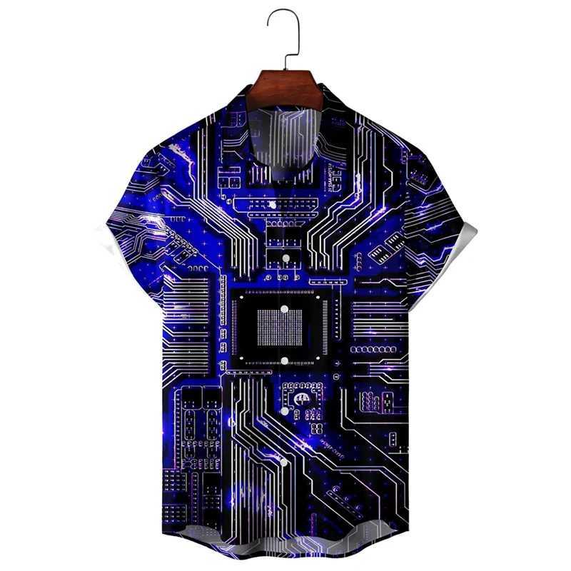 Herren lässige Hemden elektronischer Chip 3D -gedruckte Hemden für Männer Kleidung Vintage Motherboard Blusen Enginr Short Slve Button Persönlichkeit Männliche Tops Y240506