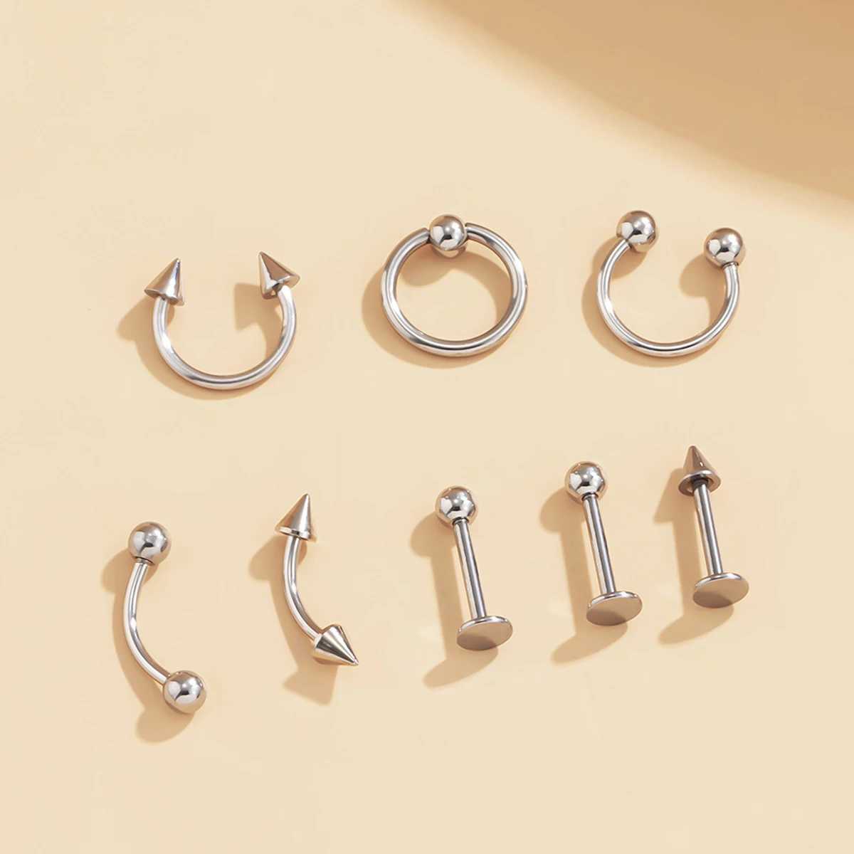 Body Arts Surgical Steel Body Piercing Jewelry Bulk Nose Ring Tongue Bar Eyebrow Labret Piercing Set Horseshoe Ring Pack d240503