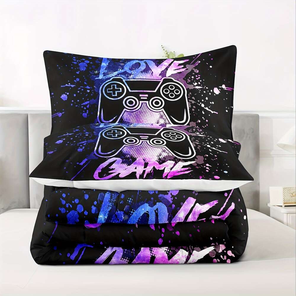 Duvet Cover Gamer Twin, Gaming Sets Boys Twin Size, Gaming Pedding Zestaw Neon Purple Blue Comborter Game Concoller Decor Gaming Room, zestaw pościeli gamepad dla chłopców nie