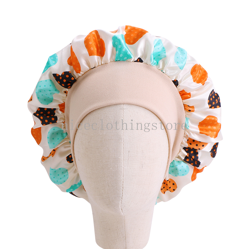 Bonnet en satin pour les enfants avec des fruits à point imprimé pour enfants à bord élastique Bonnet Elastic Caps accessoires de couchage confortables