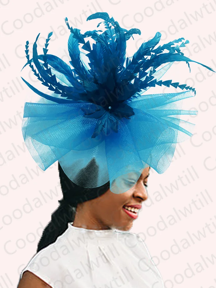 Kentucky Derby Big Fascinator Hut Frauen Hochzeit elegant Feder Pillbox Royal Party Kopfbedeckung Damen Abendkirche Chapeau