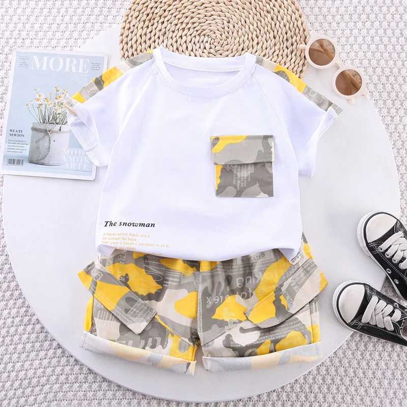 Bekleidungssets Baby Set Childrens Summer Fashion Camouflage Gedruckte Patchwork -Ärmel Kurzarm Shorts Setl2405