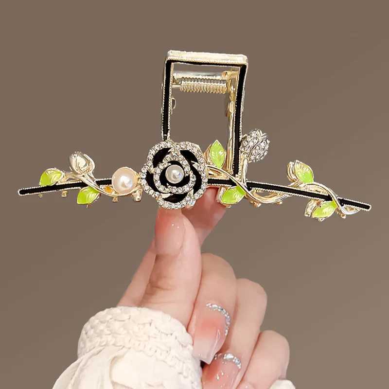 Andere Vanika Elegant Rhinestone Camellia Hair Clip Fashion Paytail Cl Clip Crab Cls Woman Hair Clip Hoofdtooi Girl Accessoires