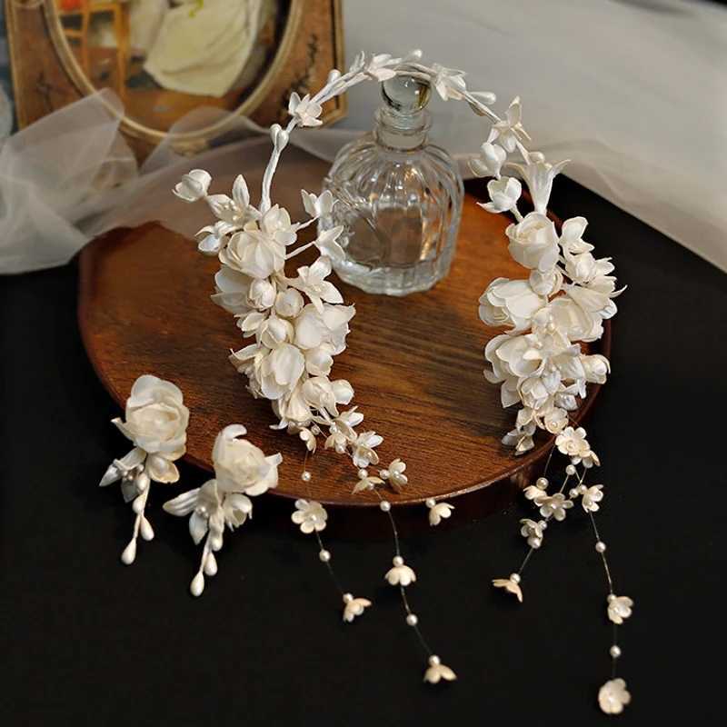 Оболочка Орхидея с бисером кисточки для свадебного цветочного ремня Свадебные уборы женской аксессуары для волос Q240506