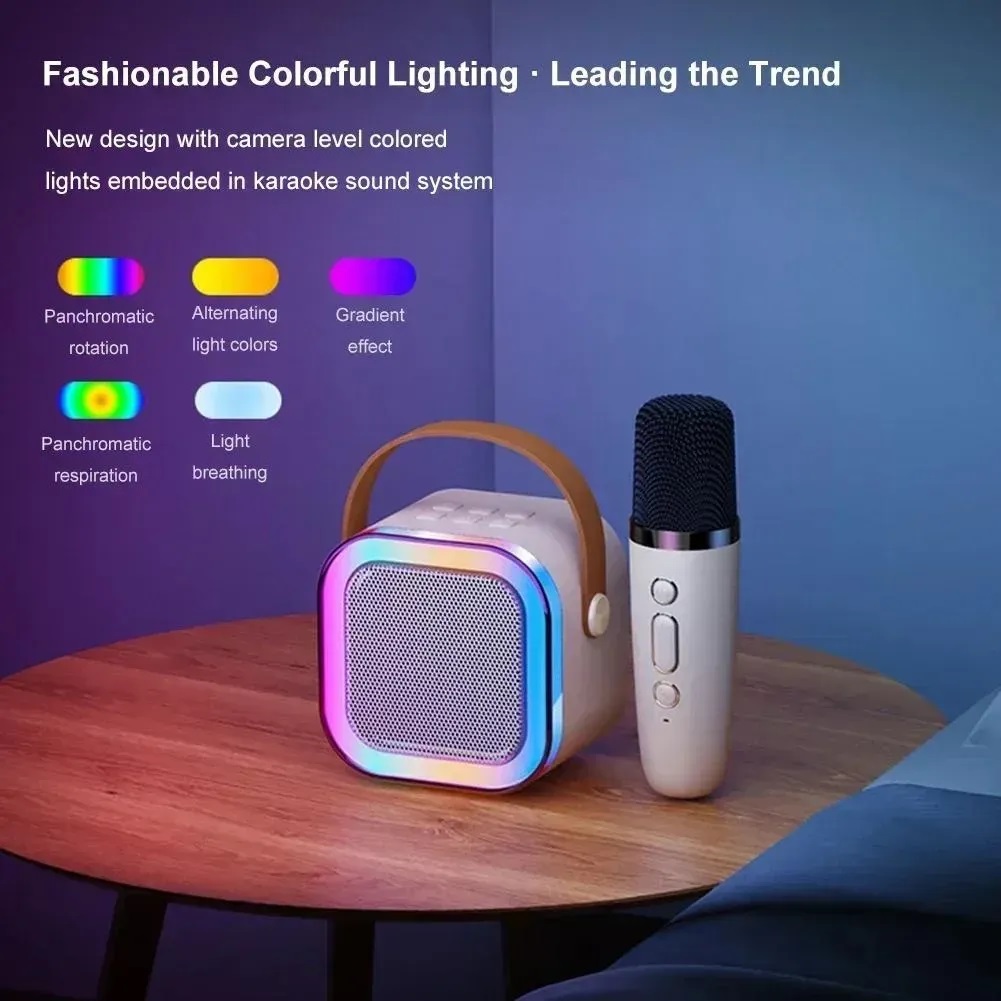 K12 Bluetooth مكبر صوت الكاريوكي مع 2 ميكروفونات RGB الإضاءة المحيطة الغناء المتحدث المنزل دعم هدية الطفل SD بطاقة TF