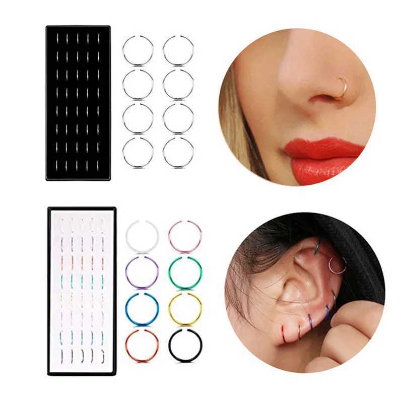 Body Arts 40/Set Fashion Crystal C Shape Nose Ring Rostfritt stål Multicolor Bend Nose Stud för kvinnor ARO NARIZ Anneau Nez Piercing D240503