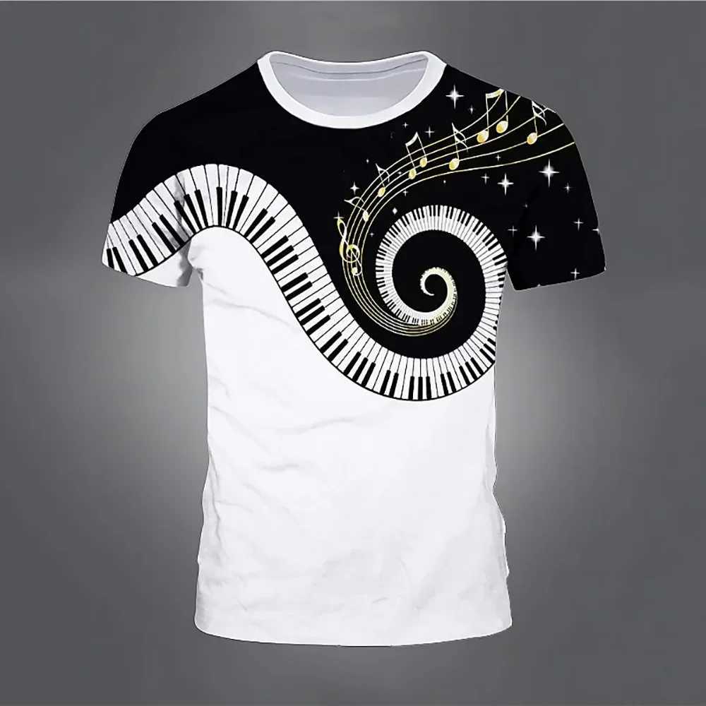 T-shirts voor heren piano muzieknoot 3D print zomer t-shirts strtwear boys grils mode oversized korte slev t shirt ts tops heren kleding t240505