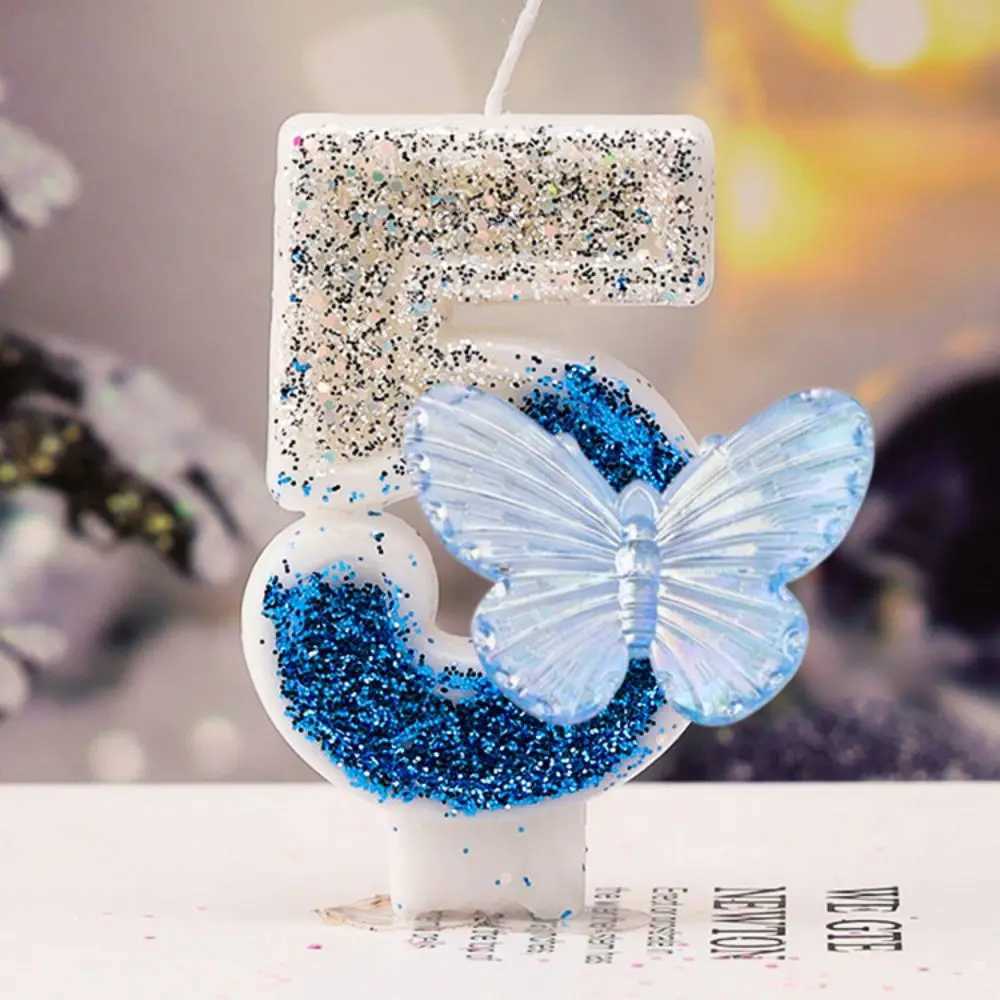 3 -stks kaarsen 1 st 1 zilveren blauw verjaardag kaarsen cake decoratie vlinder digitale kaarsen bruiloft feest kinderdag decoratie benodigdheden accessoire