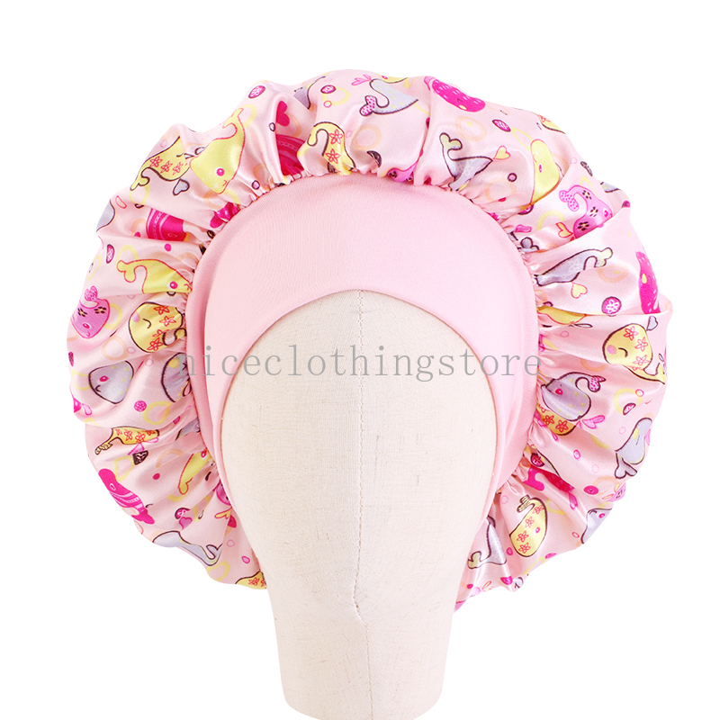 Bonnet en satin pour les enfants avec des fruits à point imprimé pour enfants à bord élastique Bonnet Elastic Caps accessoires de couchage confortables