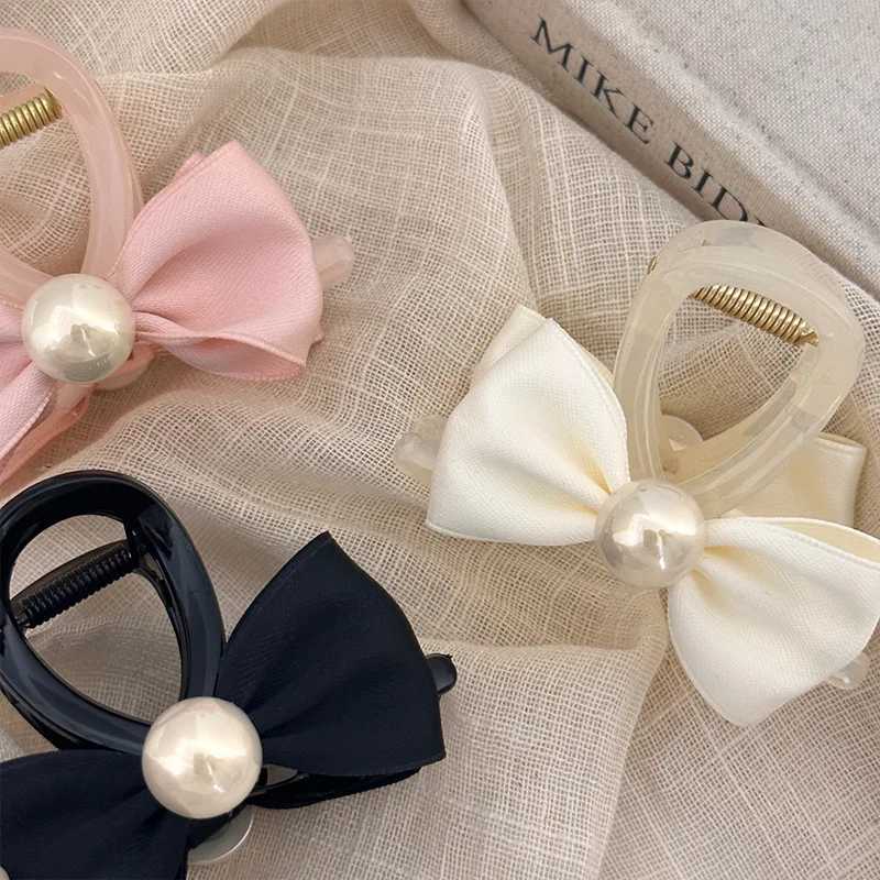 Headbands Girls Claw Pins and Bow Clipping Fairy 2024 Pearl Pop Retro Designer Korean Crab Pop Sweetheart New Q240506