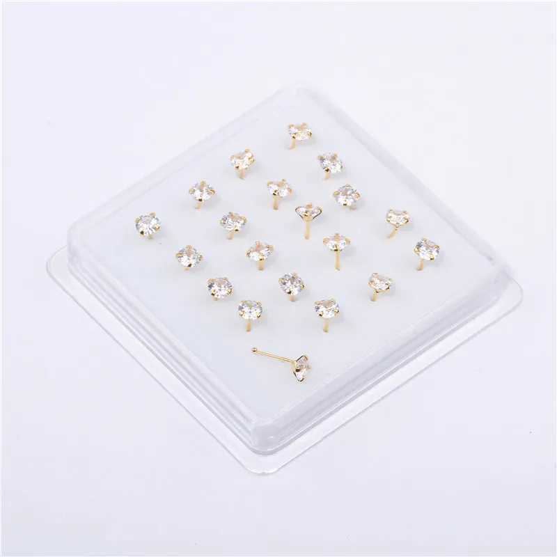 Body Arts rechte pin neusbuien met 1,5 mm 2 mm 3 mm 4 mm CZ Crystal Nose Rings Piercing Body Sieraden Neus Botbal Pin D240503