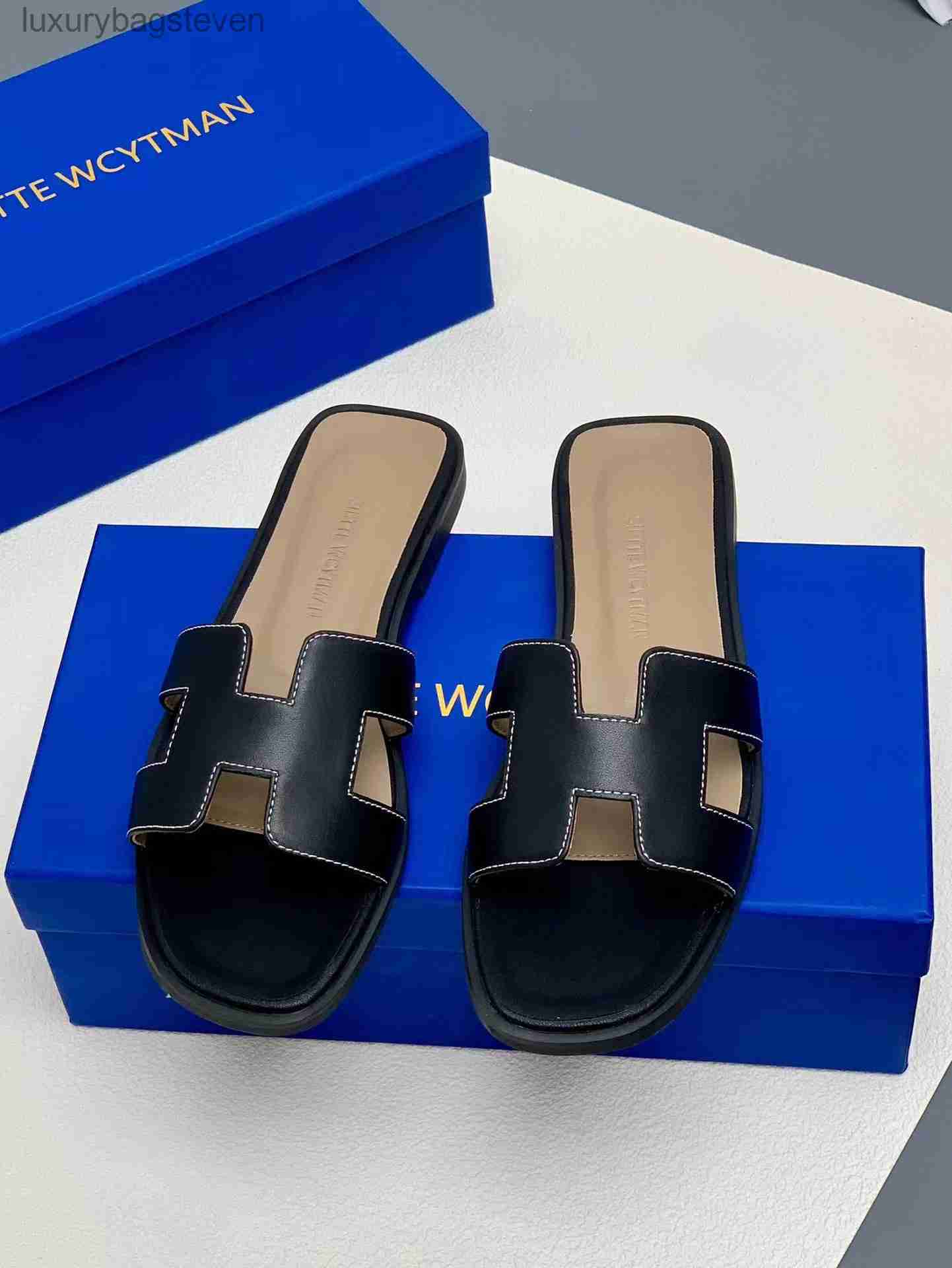 Fashion Original h Designer Slippers Old Store Opened More Discounts Cowhide Genuine Leather Flat Bottomed Classic Minimalist Slippers with 1:1 Brand Logo