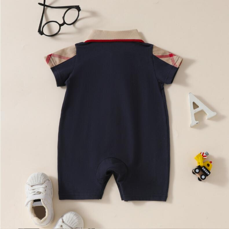 Summer Baby Boys Girls Brand Rompers Turn-Down Collar Newborn Jumpsuits Lovely Toddler Short Sleeve Romper With Bowknot