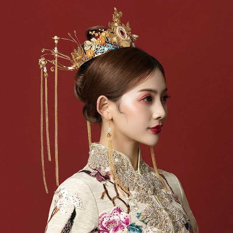 Fasce la sposa tradizionale cinese Accessori capelli matrimoni matrici tallone tallone diamantato Q240506