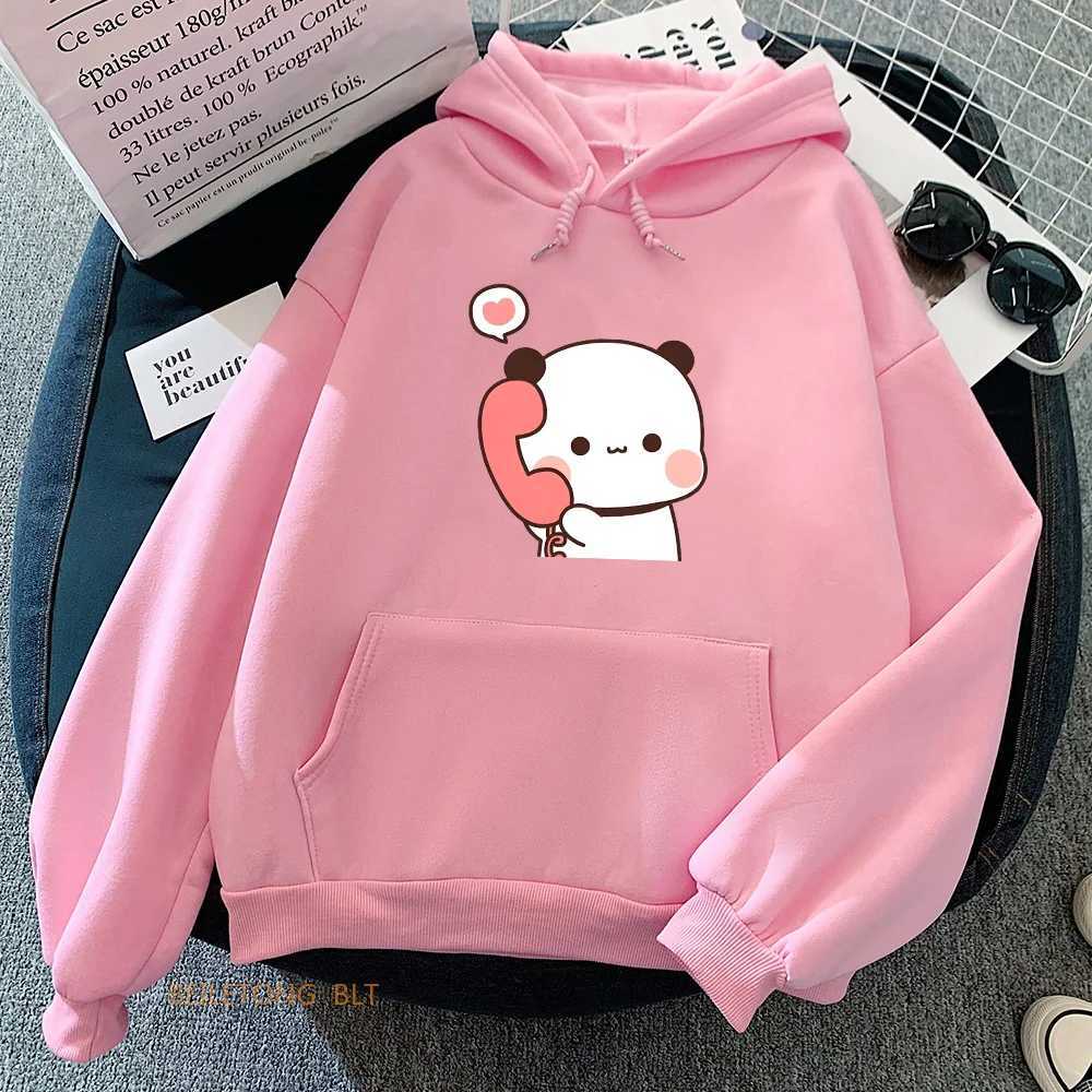 Erkek Hoodies Sweatshirts Panda Bear Bubu Dudu Call Sweatshirt Sıradan Kadınlar/Erkek Karikatür Baskılı Hoodie Sevimli Kız Kış Yünlü Kapşonlu Fermuarı Q240506