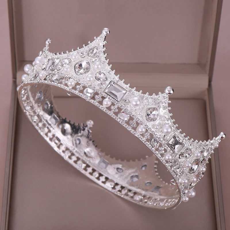 Hochzeitshaarschmuck Vintage Hochzeit Krone Tiara Kristallperle runde Barockbrautkopfschmuck Krone Hochzeitshaarzubehör Brautkronen Kopfbedeckung