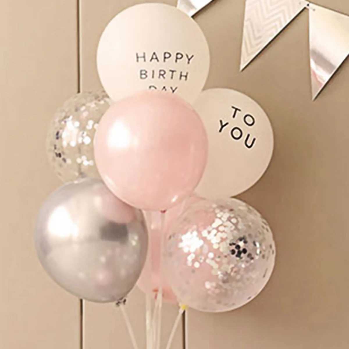 Banner vlaggen 36 % roze en zilver eenvoudige verjaardagsballonfeestje decoratieve set