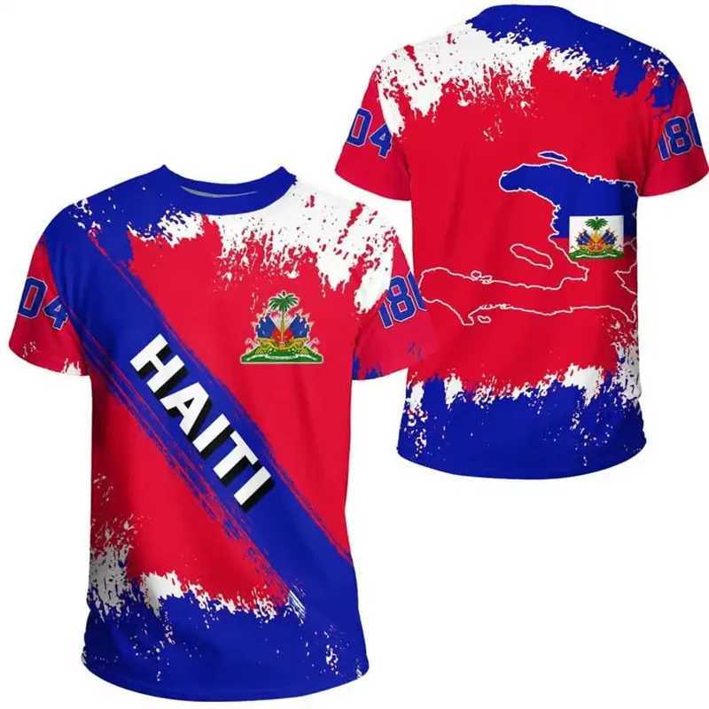 Herren-T-Shirts Übergroße T-Shirt 3D Printed Country Emblem Flagge karibische haitianische Retro Street Kleidung Casual Kurzärmelte T-Shirtl2405