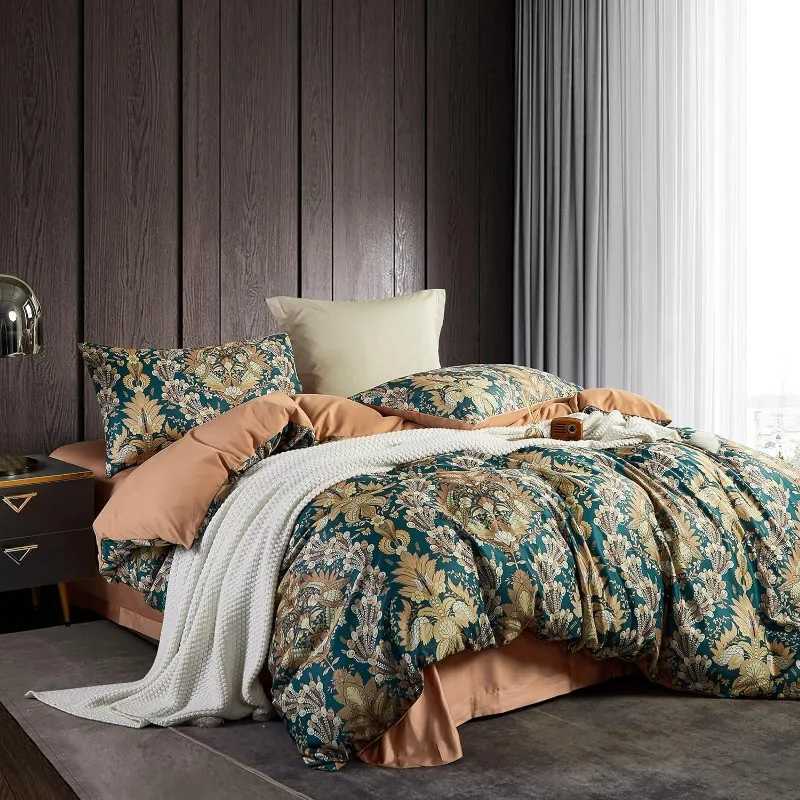 Set di biancheria da letto a base di letti a base vegetale con copertina di comfort con stampa floreale colorata e cuscino comodo set J240507