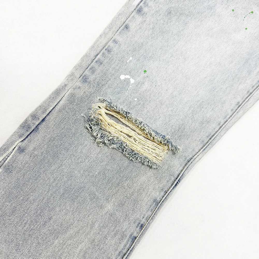Men's Jeans 100% pure cotton mens foldable jeans with letter printed open hem denim pants heavy-duty tear on mens knees J240507