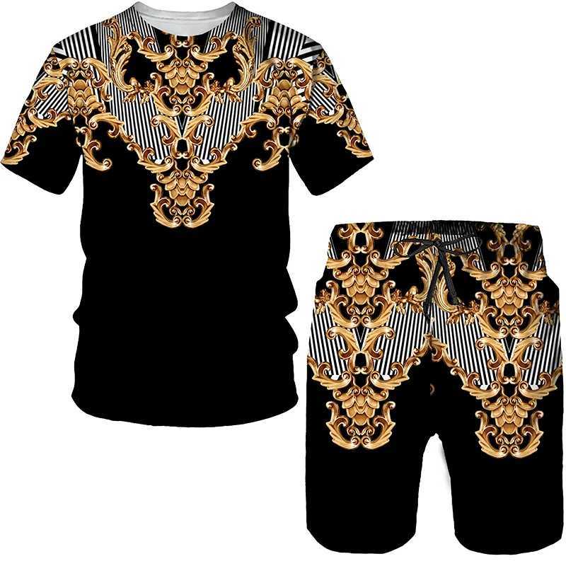 Мужские спортивные костюмы роскошные мужские футболки с 2 частями набор брендов шорты для модного печати летний спортивный костюм винтаж