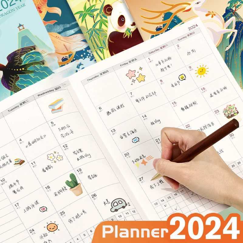 カレンダー2024カレンダーノートブック中国のファッションプランナーノートパッドカワイイ日記リストアジェンダスケジュールオーガナイザーオフィス用品