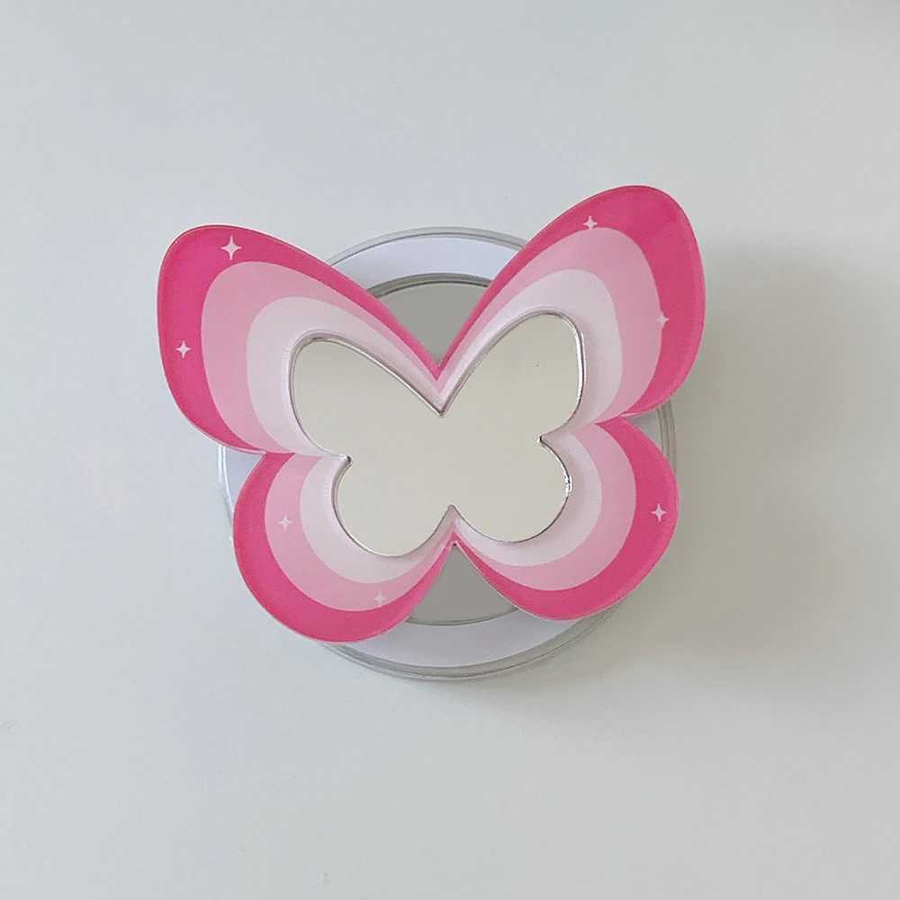 Cell Phone Mounts Holders Korean Cute Pink Butterfly Mirror For Magsafe Magnetic Phone Griptok Grip Tok Stand For iPhone Wireless Charging Case Holder