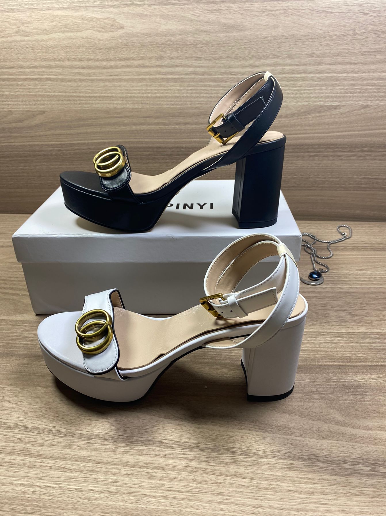designer shoes womens Sandals Formal sandal Thick heeled high heels 100% leather party Dance shoe Lady Metal Belt buckle High Heel Woman shoes Large size 35-42 With box