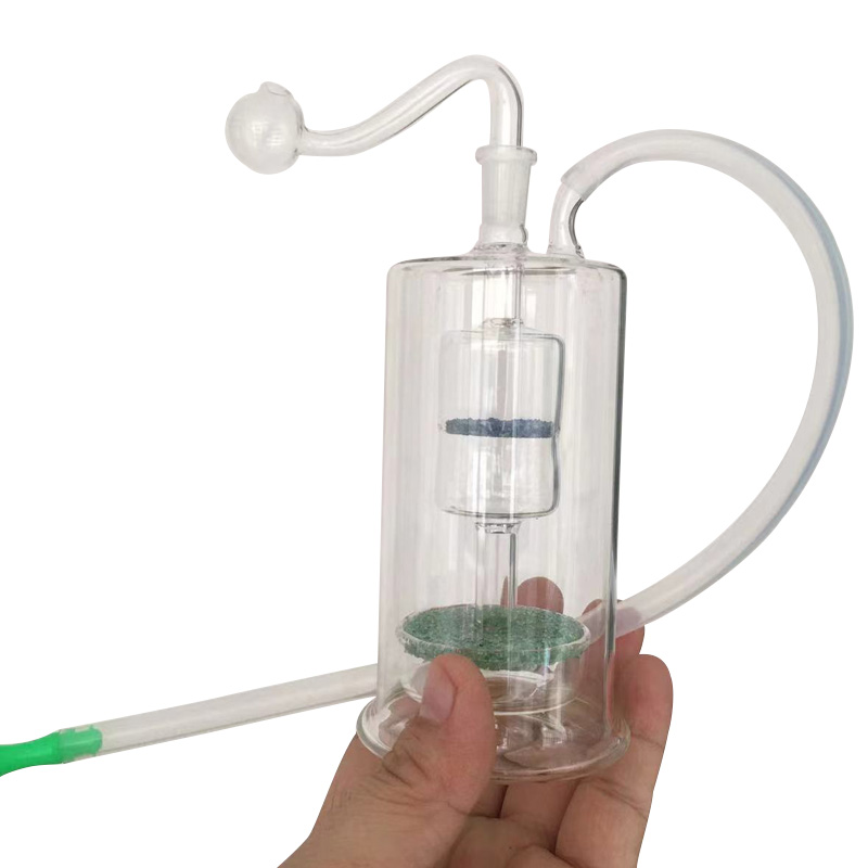 Burner olio tubo di gorgogliatore mini bong a doppio strato tubo d'acqua percolatori tubi di vetro giaccino riciclare il fumo portatile a mano con diapositiva della ciotola e bocchino in silicone morbido