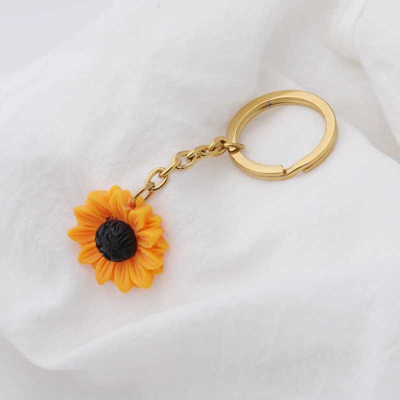 Keychains Lanyards FNIXTAR Sunflower Key Chain Mirror Gepolijste roestvrijstalen sleutelhangers voor doe -het -zelf maken Keychain Mens Fashion Jewelry