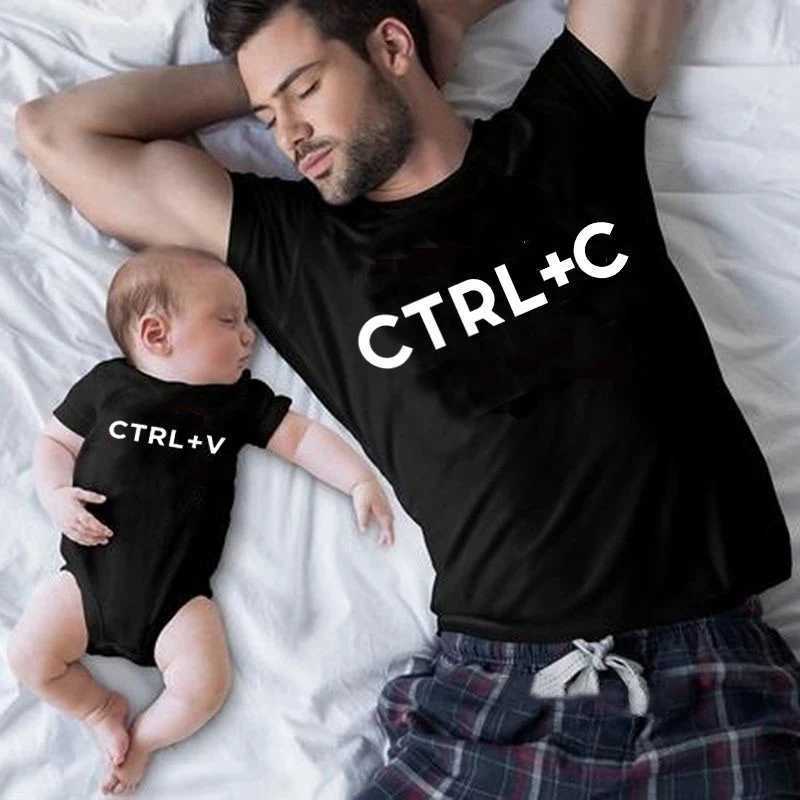 Family Matching Outfits Ctrl+C en Ctrl+V Gedrukte Matching Dad T-shirt Baby Bodysuit Perfect cadeau voor Fathers Day Family Deskleding D240507