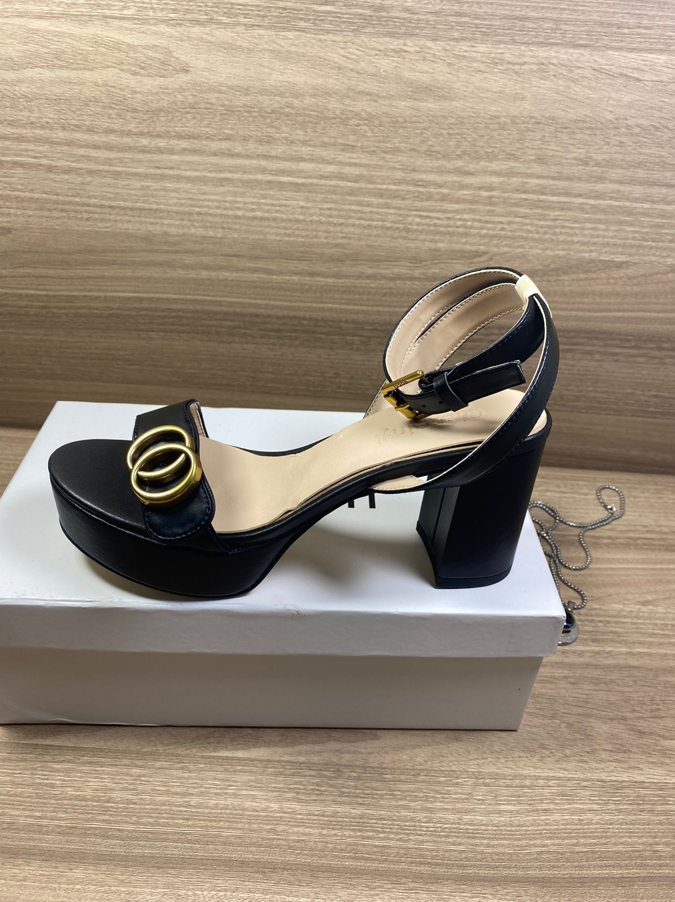 designer shoes womens Sandals Formal sandal Thick heeled high heels 100% leather party Dance shoe Lady Metal Belt buckle High Heel Woman shoes Large size 35-42 With box