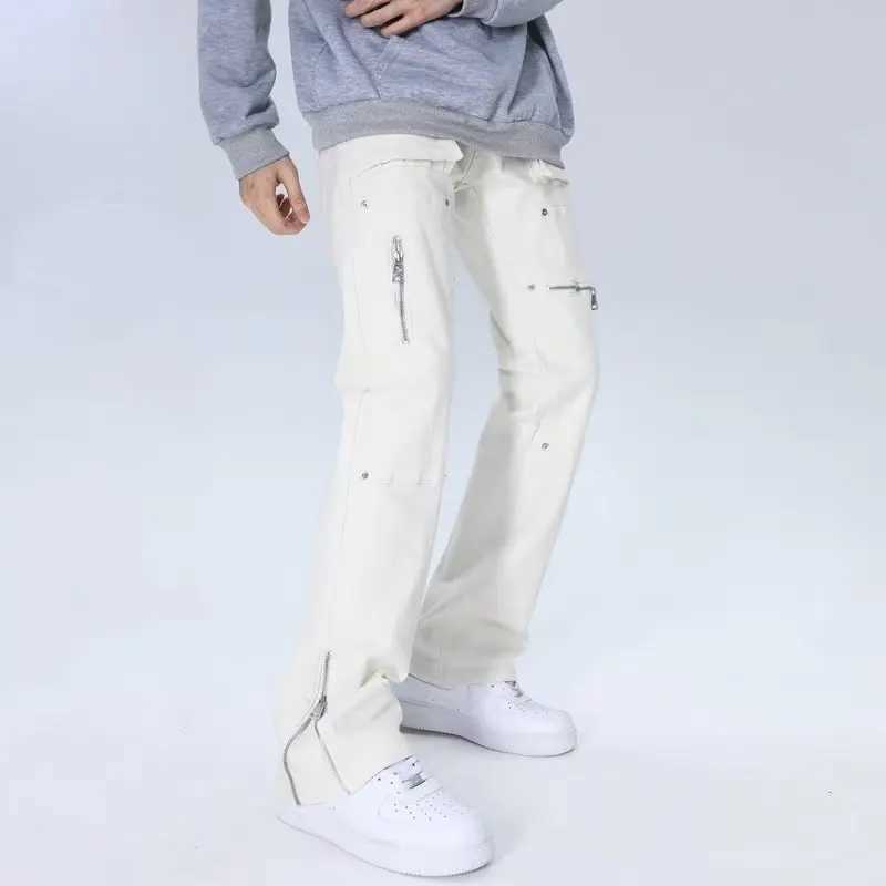 ANS 2023 Y2K Fashion White Baggy New Jeans Kpop Cargohose für Männer Kleidung gerade Knöchel Reißverschluss Frauen Lange Hosen Ropa Hombre J240507