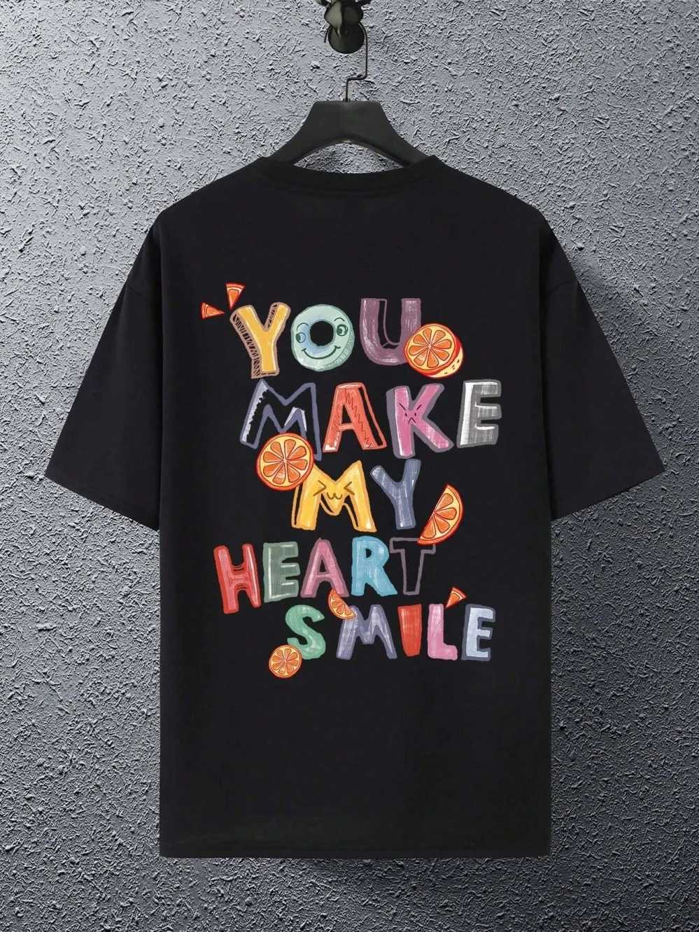 T-shirts masculins vous faites mon coeur le lettre de fruit t-shirt graphique T-shirt hommes lâche décontracté slve d'été tshirt harajuku coton respirant ts h240506