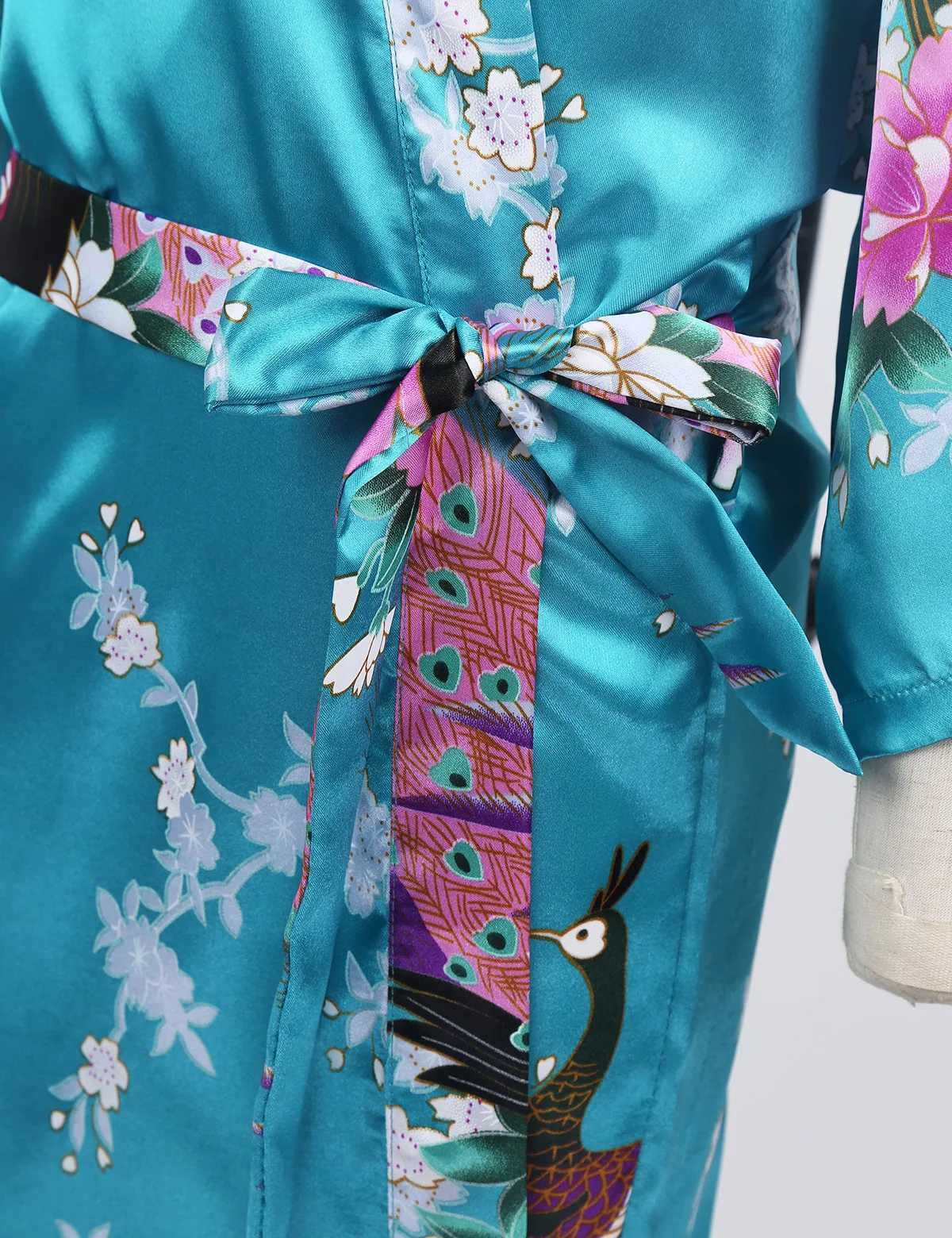 Pyjama Girls Satin Kimono Robe Childrens Floral Pyjamas Peacock Blume Badezimmer Spa Hochzeits Geburtstag Fruchtl2405