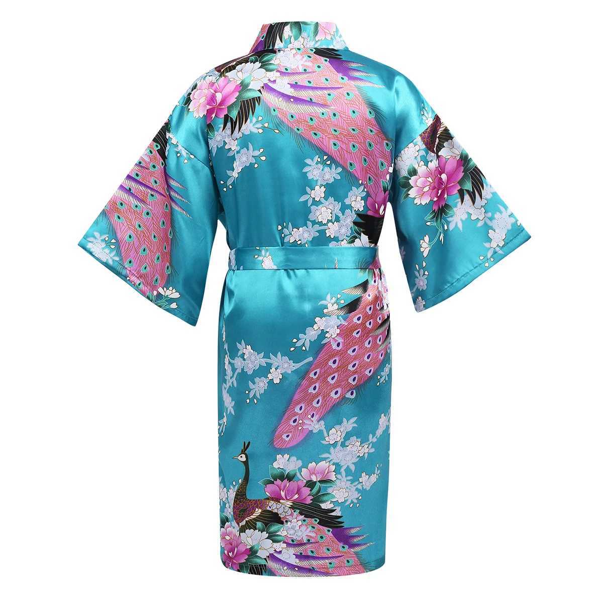 Pyjama Girls Satin Kimono Robe Childrens Floral Pyjamas Peacock Blume Badezimmer Spa Hochzeits Geburtstag Fruchtl2405