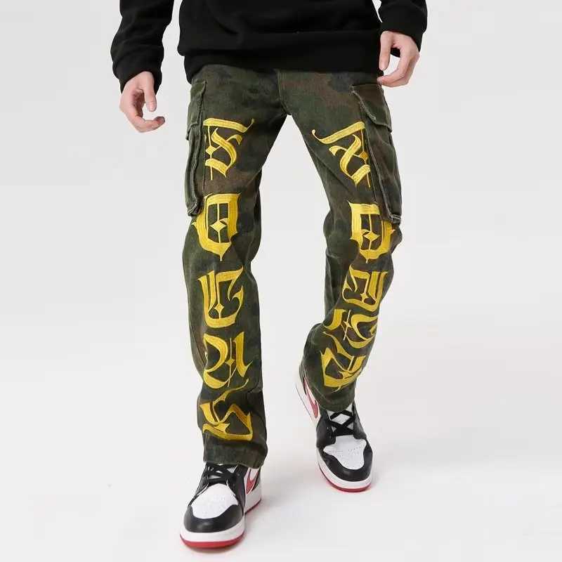 Мужские джинсы 2023 Vibe Style Letter Emlempore Emelcodery Camouflage Backgy Men Cargo Hars