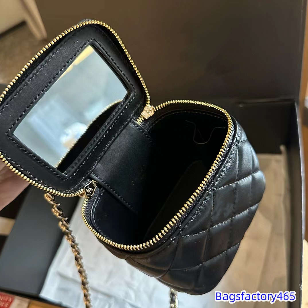 Portable Women Mini Makeup Bag With Mirror 10CM Leather Diamond Lattice Evening Clutch Shopping Coin Purse Zipper Borsa Luxury Handbag Trend Card Holder Sacoche