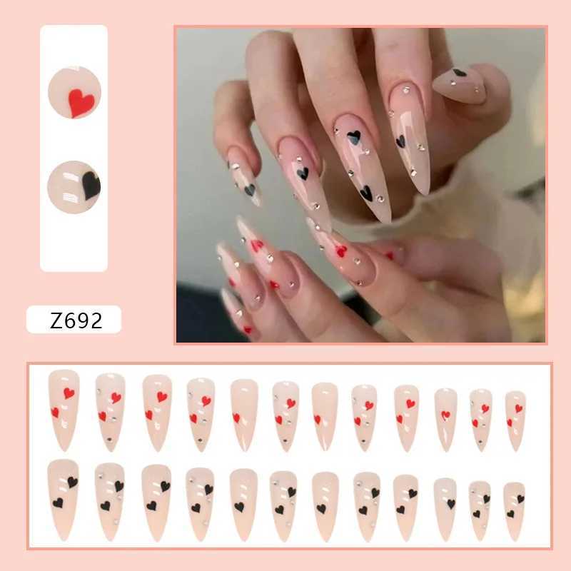 False unhas Pressione as unhas longas estiletto unhas falsas com cola de butterfly nuvem shinestones design acrílico unhas falsas destacáveis T240507