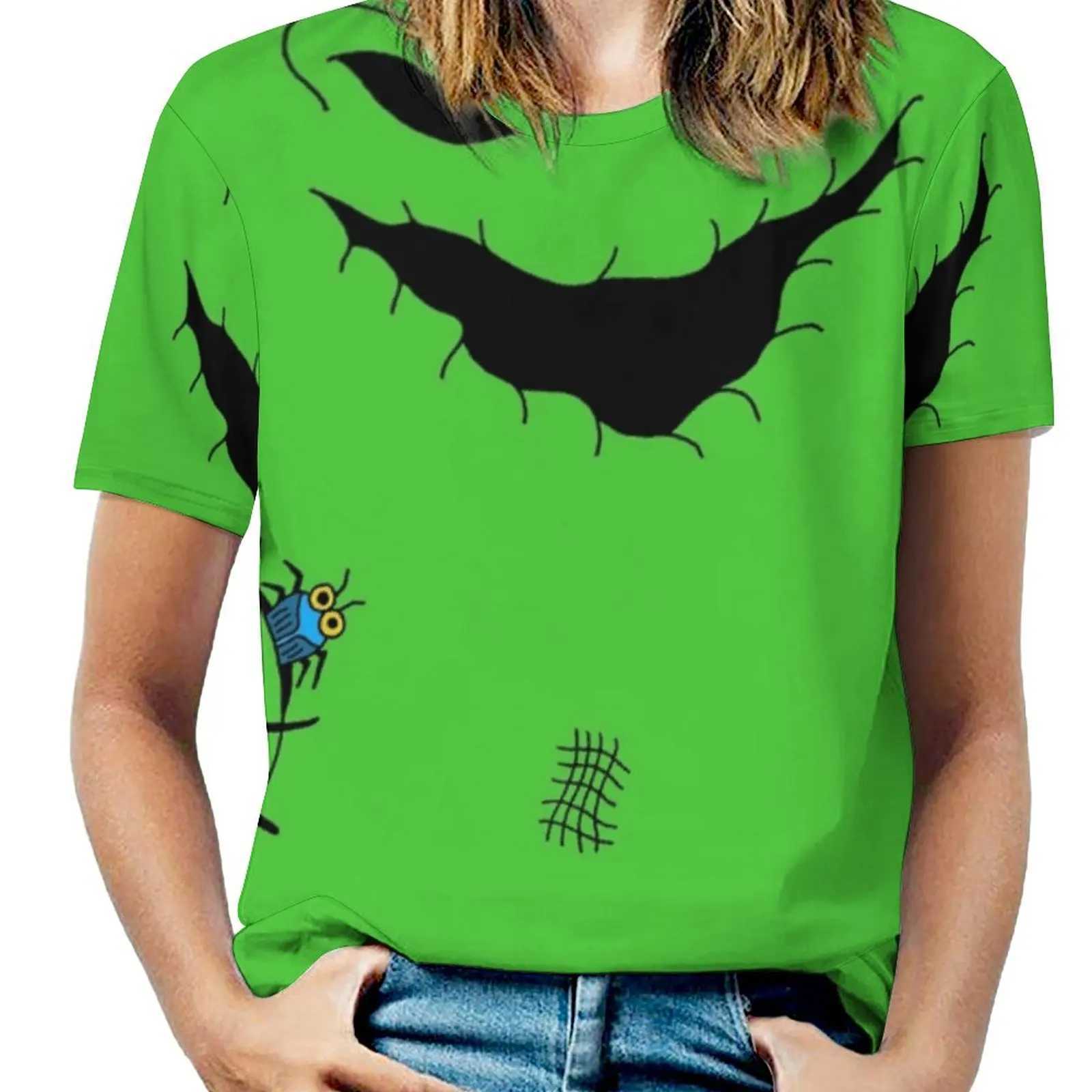 Camiseta feminina verde ghoul nova moda zíper ombro tampo de manga curta camisa feminina oogie boogie nbc natal evel2405