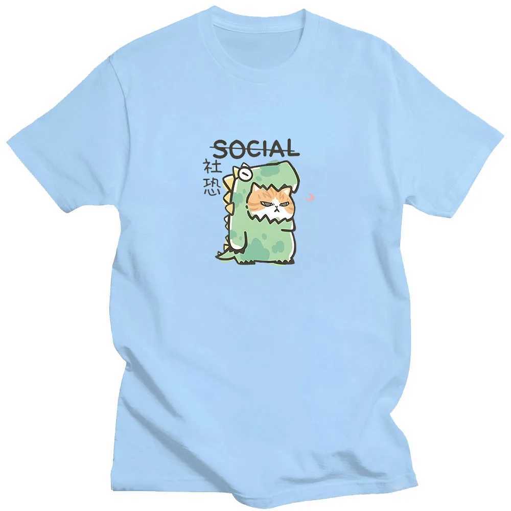 Damen T-Shirt Dinosaur Cat T-Shirt Cartoon Print Kawaii O-Neck T-Shirt Kurzarm 100% reines Baumwoll-Vintage T-Shirt Ropa de Mujer Unisex Clothingl2405