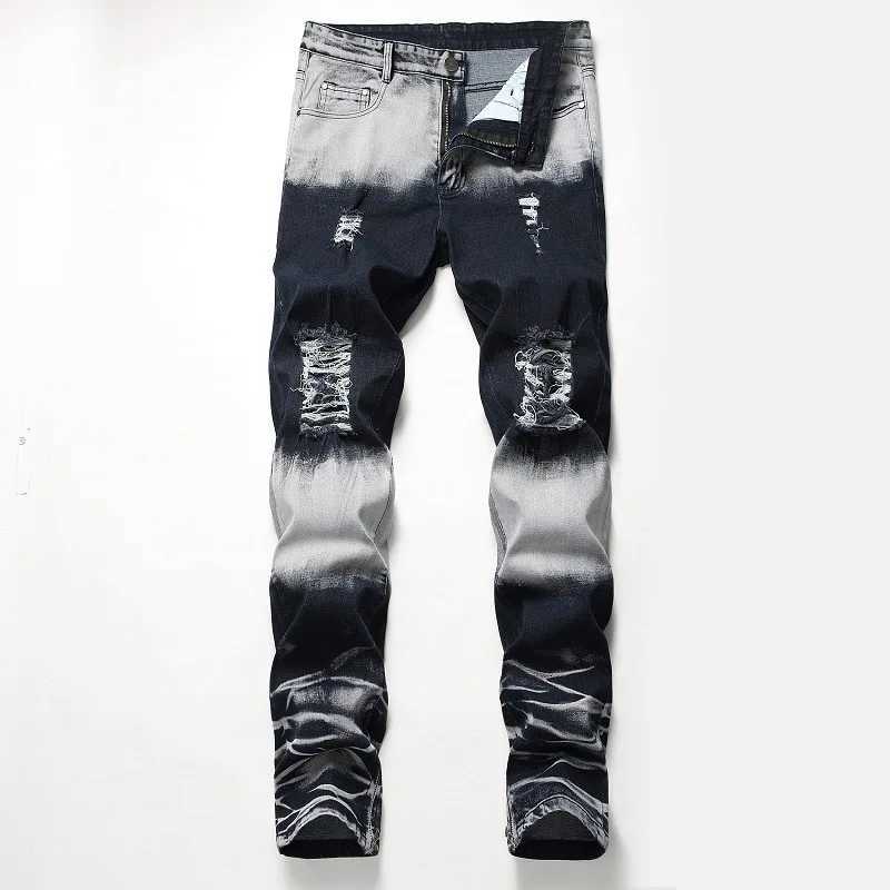 Heren jeans jeans denim merk ontwerp feest hiphop nachtclub kleur knappe heren 2023 nieuwe trendy Koreaanse trendbroek groot formaat J240507