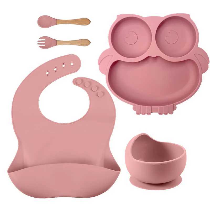 Cups Dishes Utensils Baby silicone tableware set without Bisphenol A solid with split baby board feeding bowl straw cup and spoon for childrens trainin