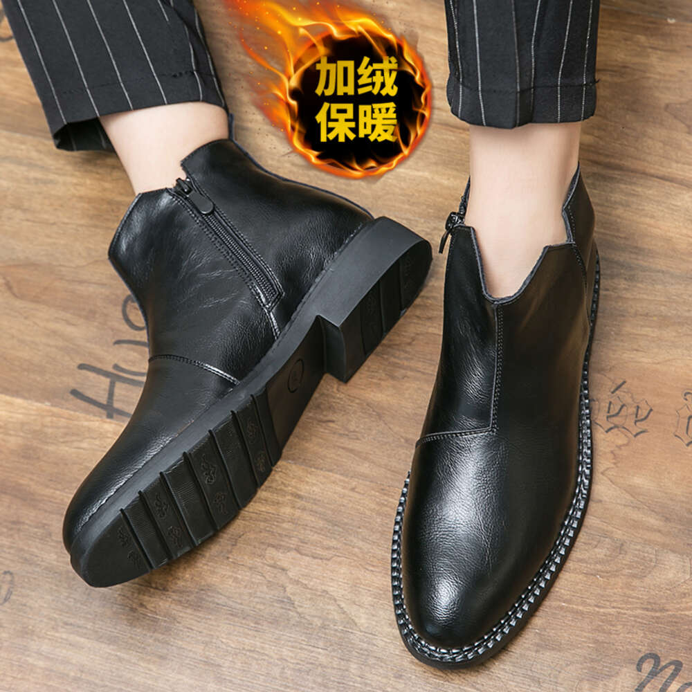 Winter Fur Inside Men's Leather Fashion Warm Dress Men Ankle Boots British Style Boot Male Size 38-46